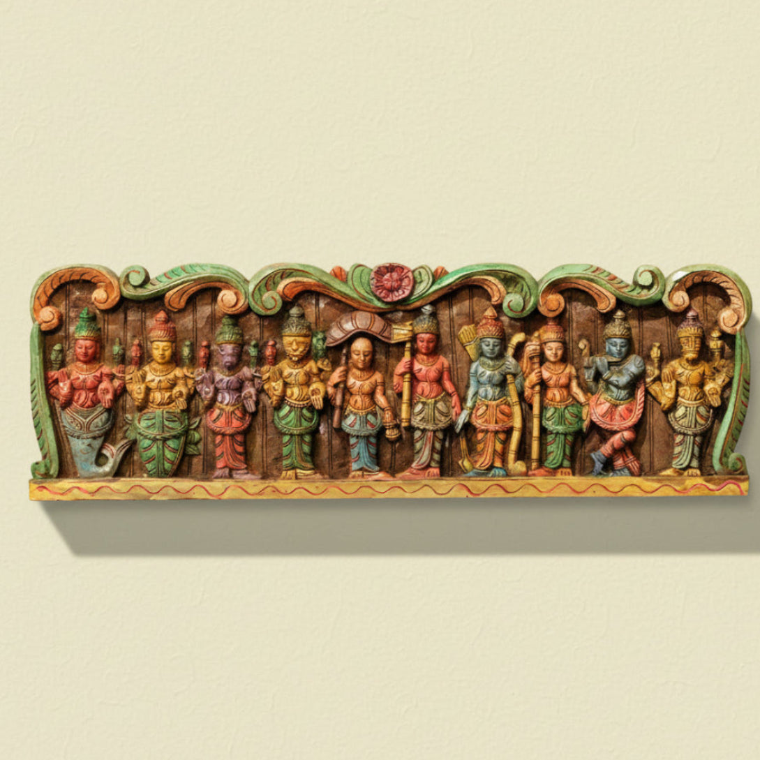 Wooden Handcarved Wall Panel Dasavathar 36"