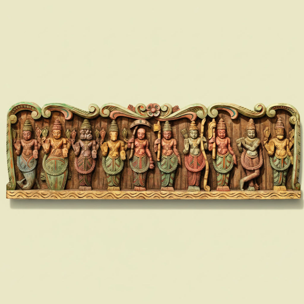 Wooden Handcarved Wall Panel Dasavathar 36"