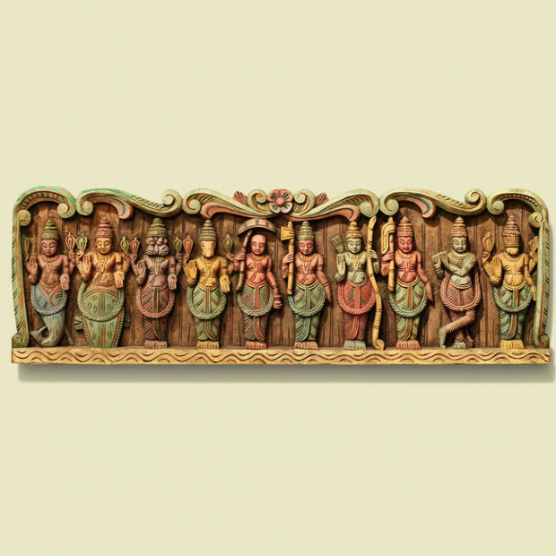 Wooden Handcarved Wall Panel Dasavathar 36"