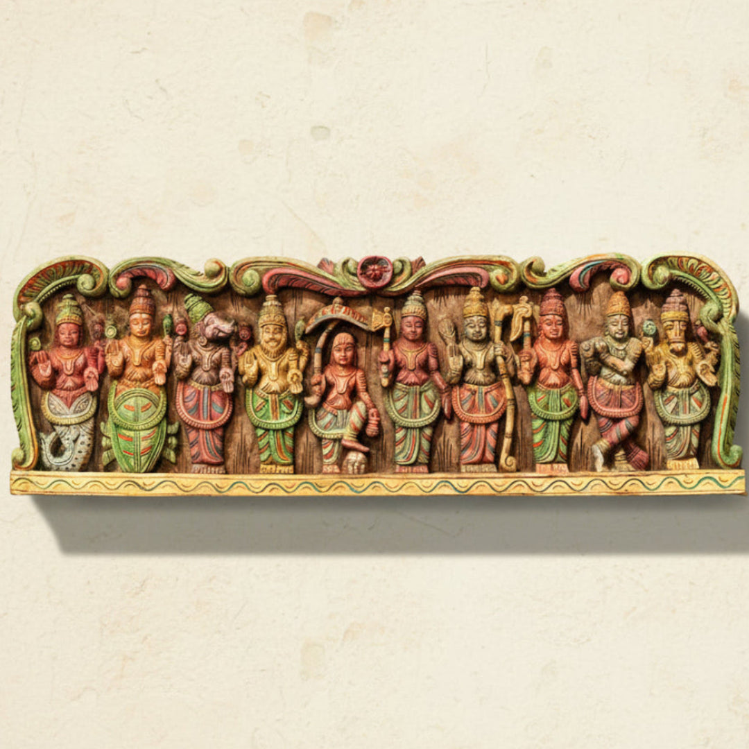 Wooden Handcarved Wall Panel Dasavathar 36"