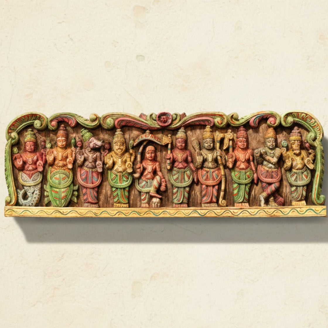 Wooden Handcarved Wall Panel Dasavathar 36"