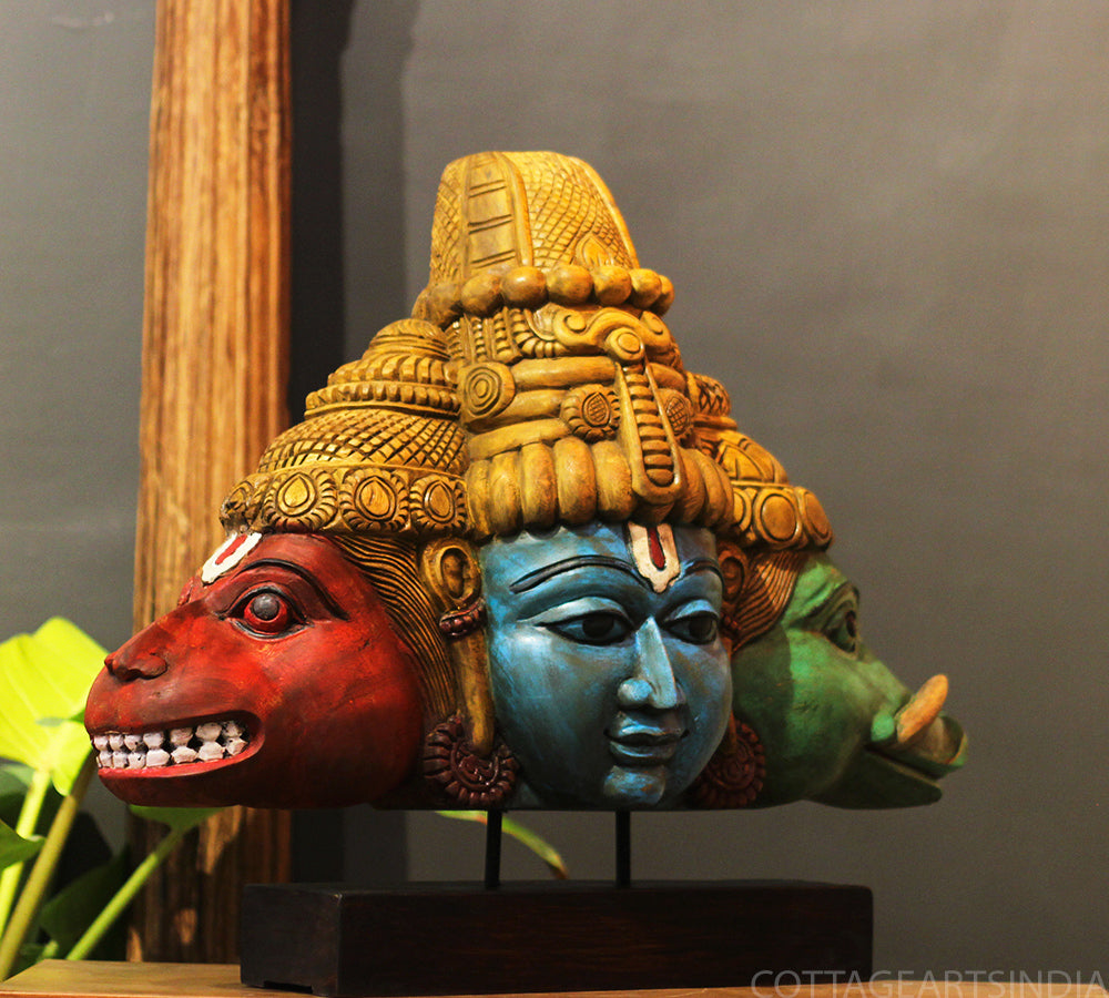 Wooden Trinity of Vishnu – Narasimha Varaha Wooden Sculpture