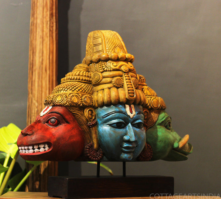Wooden Trinity of Vishnu – Narasimha Varaha Wooden Sculpture