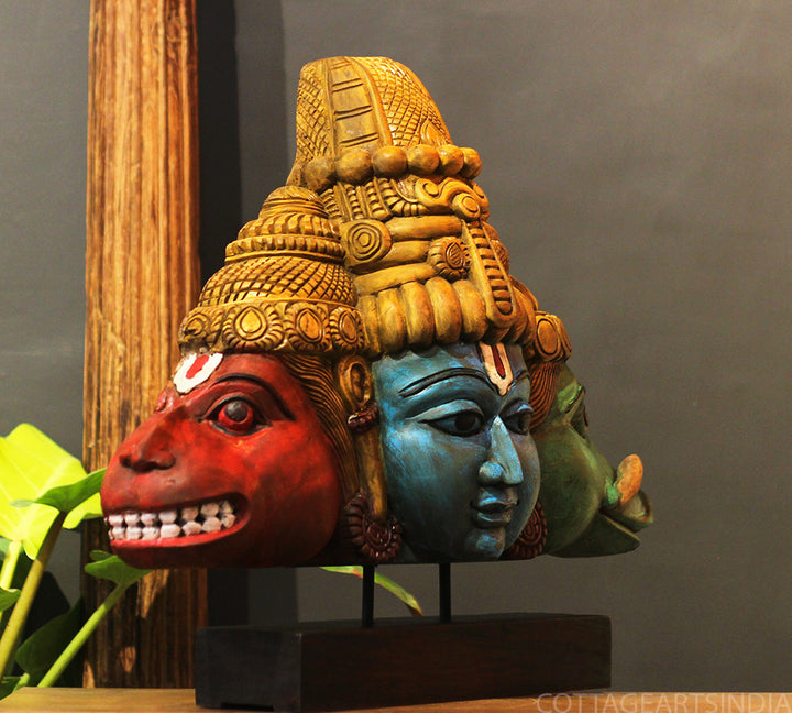 Wooden Trinity of Vishnu – Narasimha Varaha Wooden Sculpture