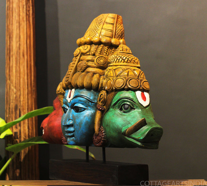 Wooden Trinity of Vishnu – Narasimha Varaha Wooden Sculpture