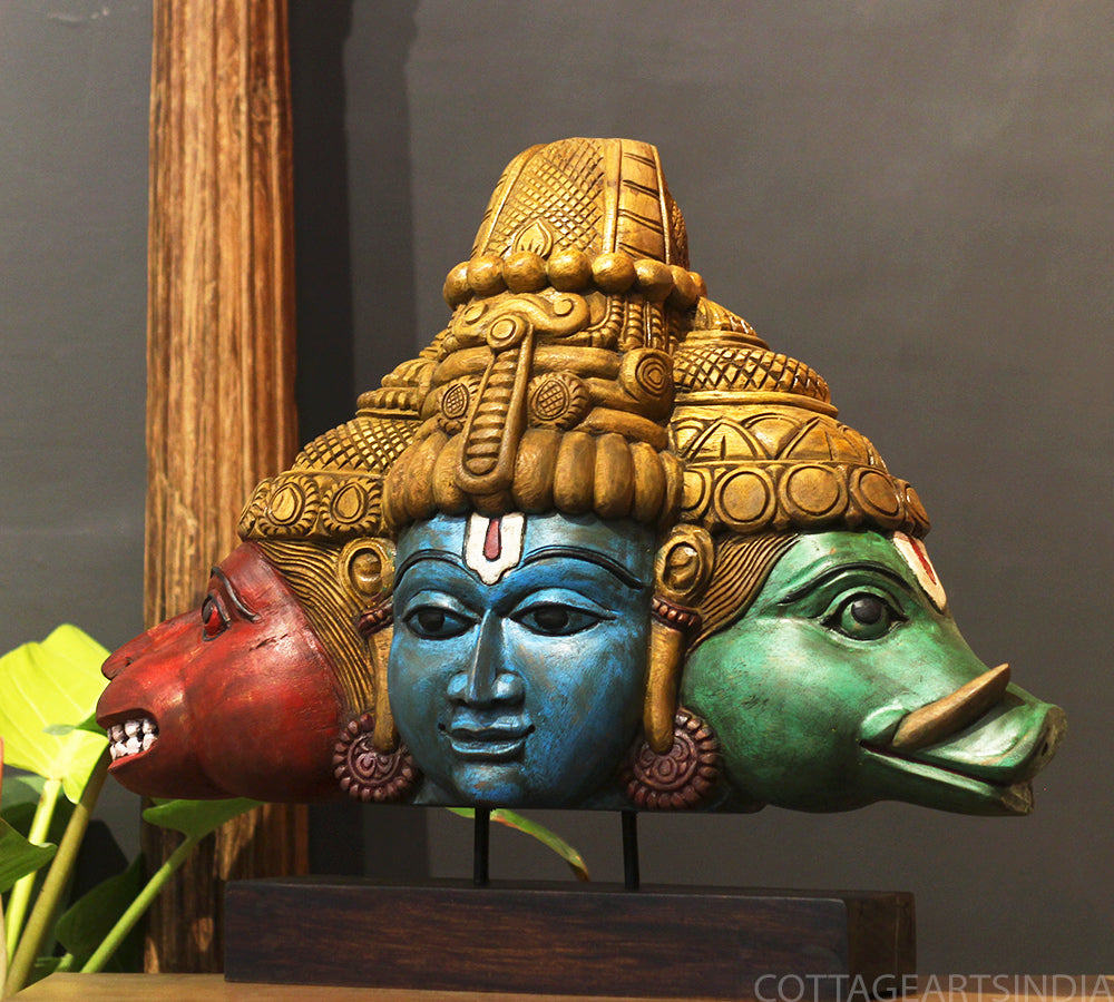 Wooden Trinity of Vishnu – Narasimha Varaha Wooden Sculpture