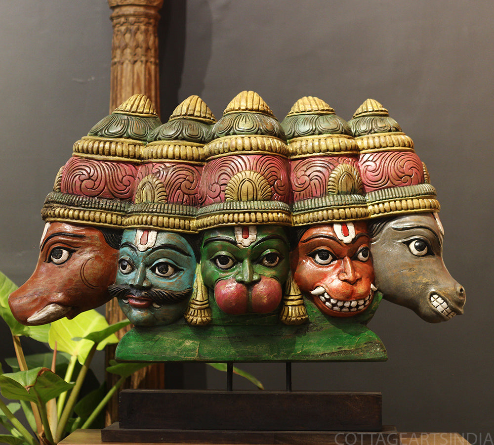 Wooden Panchmukhi Hanuman Bust