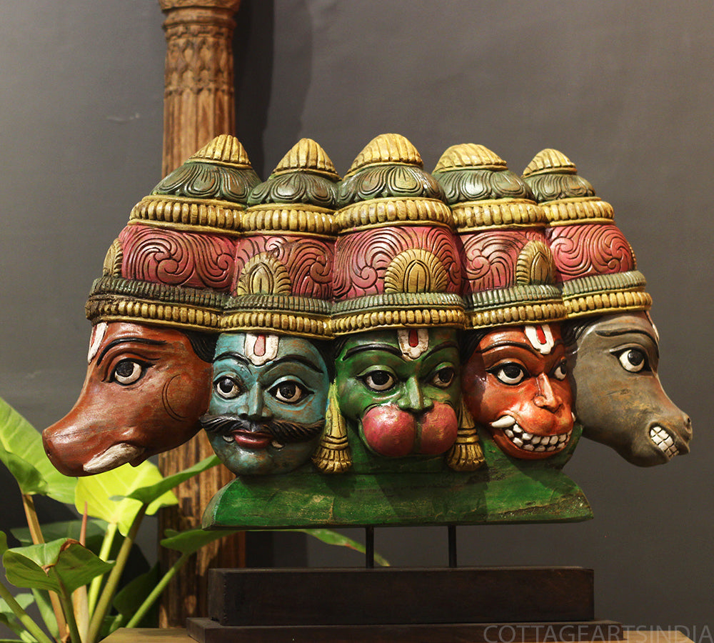 Wooden Panchmukhi Hanuman Bust