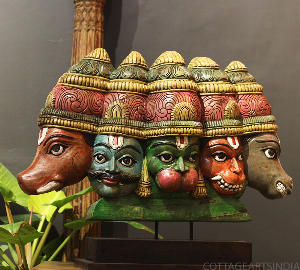Wooden Panchmukhi Hanuman Bust