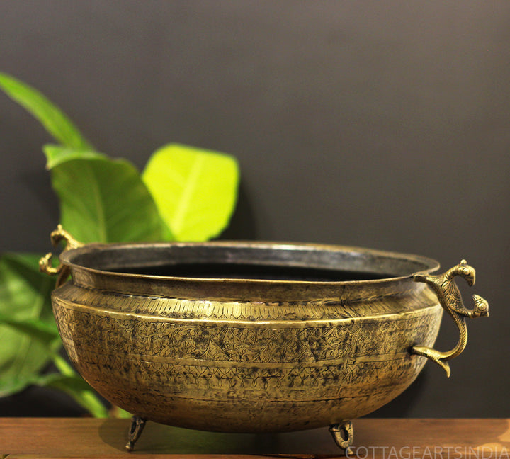Brass Vintage Carved Planter
