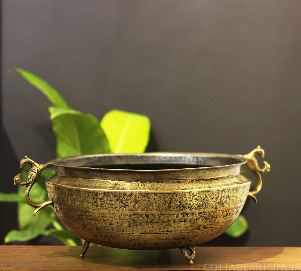Brass Vintage Carved Planter