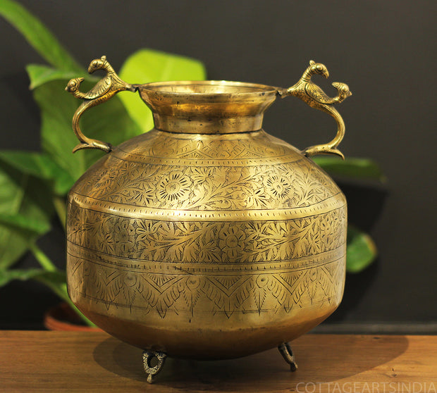 Brass Vintage Carved Planter