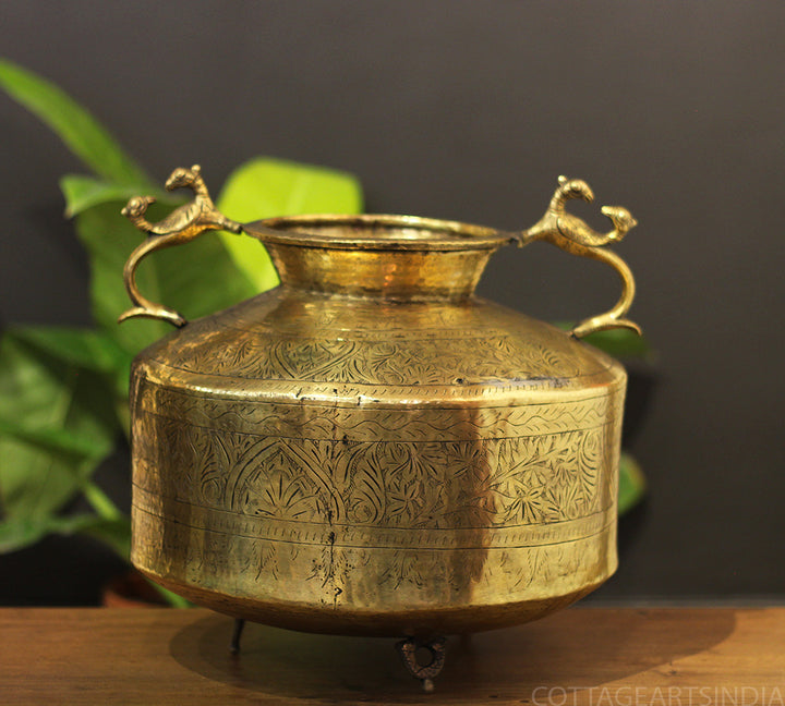 Brass Vintage Carved Planter
