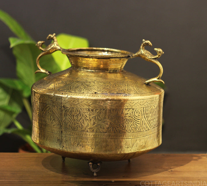 Brass Vintage Carved Planter