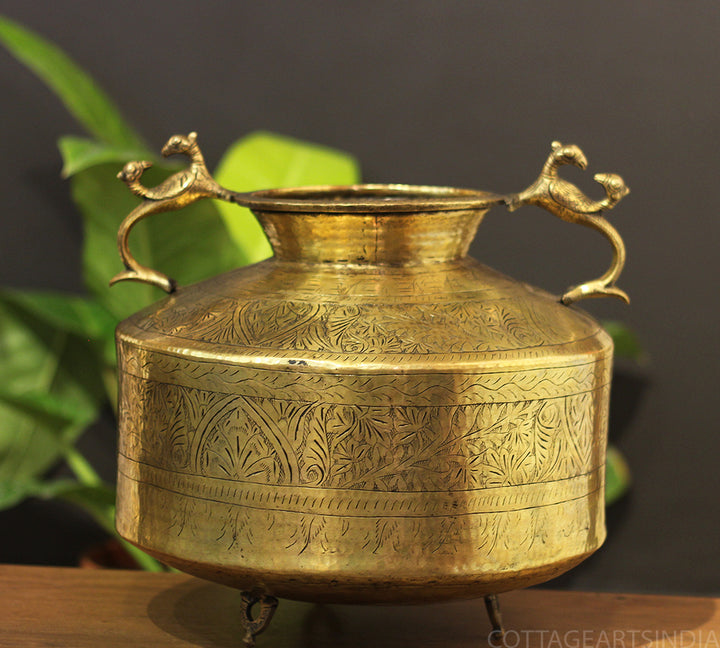 Brass Vintage Carved Planter
