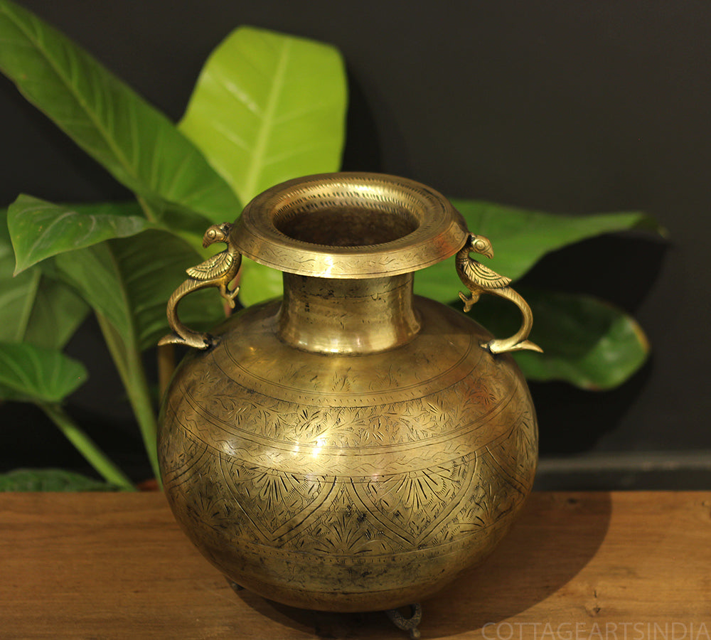 Brass Vintage Carved Planter