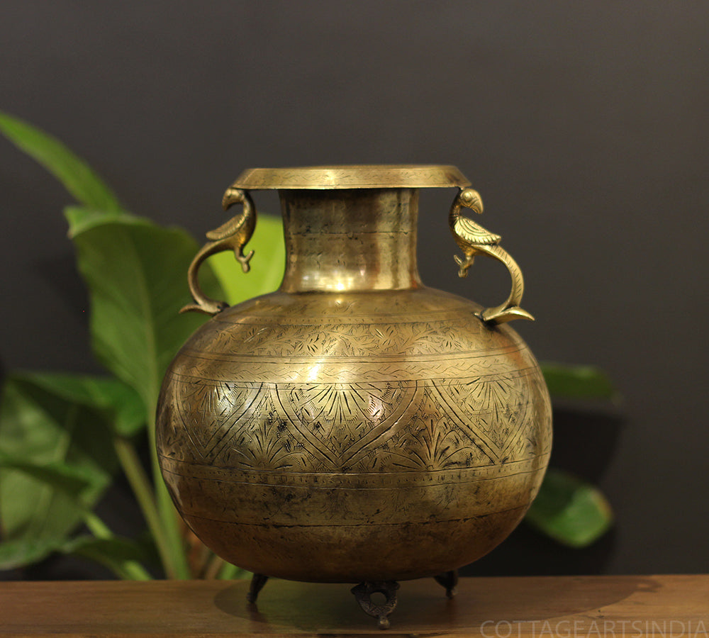 Brass Vintage Carved Planter