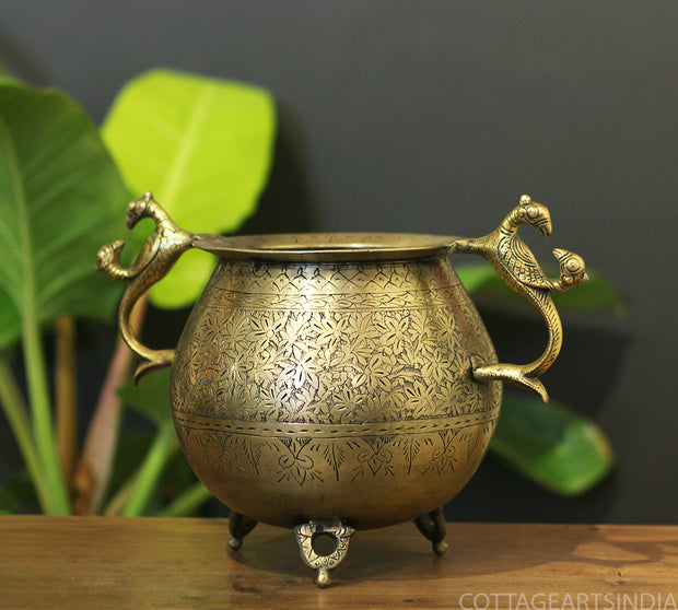 Brass Vintage Carved Planter