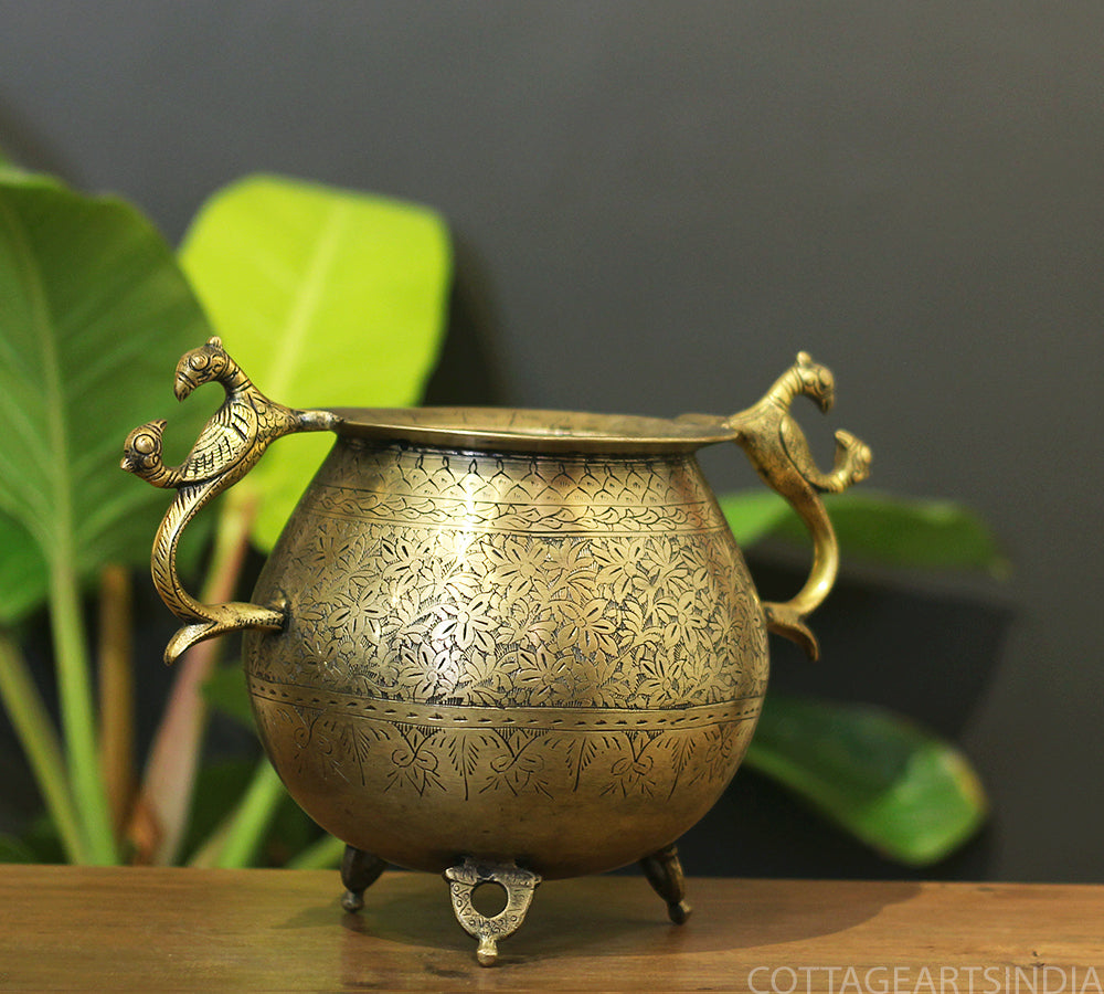 Brass Vintage Carved Planter