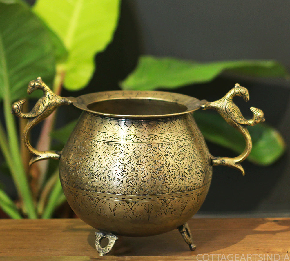 Brass Vintage Carved Planter