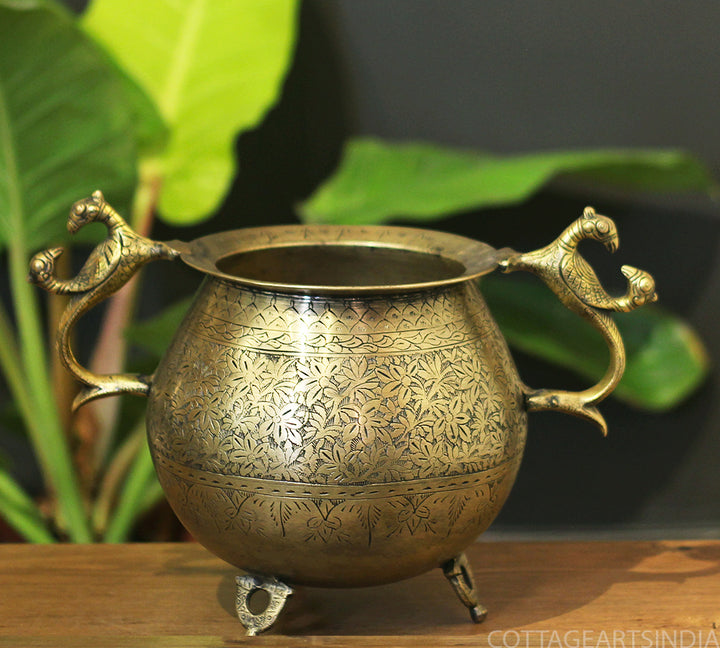 Brass Vintage Carved Planter