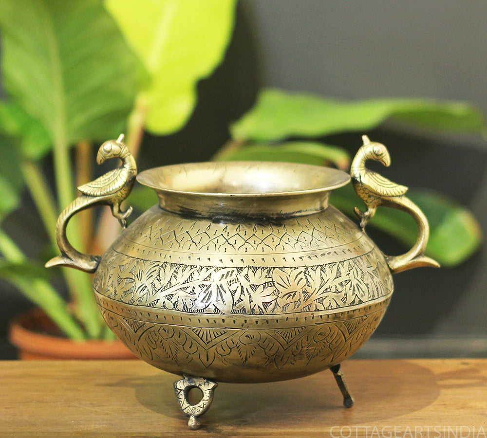 Brass Vintage Carved Planter