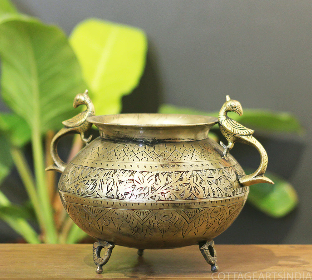 Brass Vintage Carved Planter