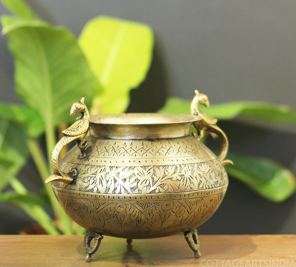Brass Vintage Carved Planter