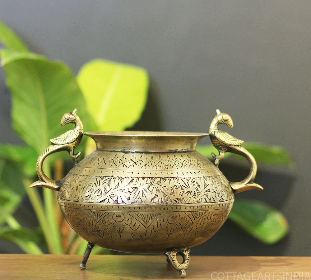 Brass Vintage Carved Planter