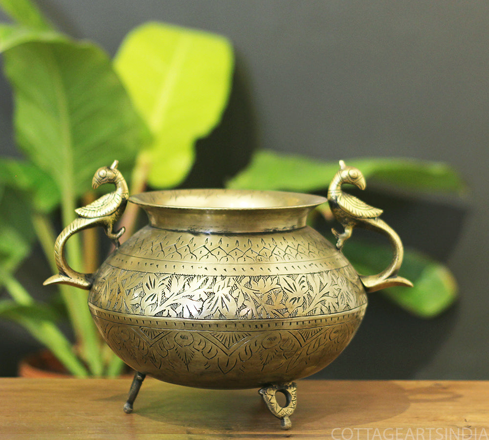 Brass Vintage Carved Planter