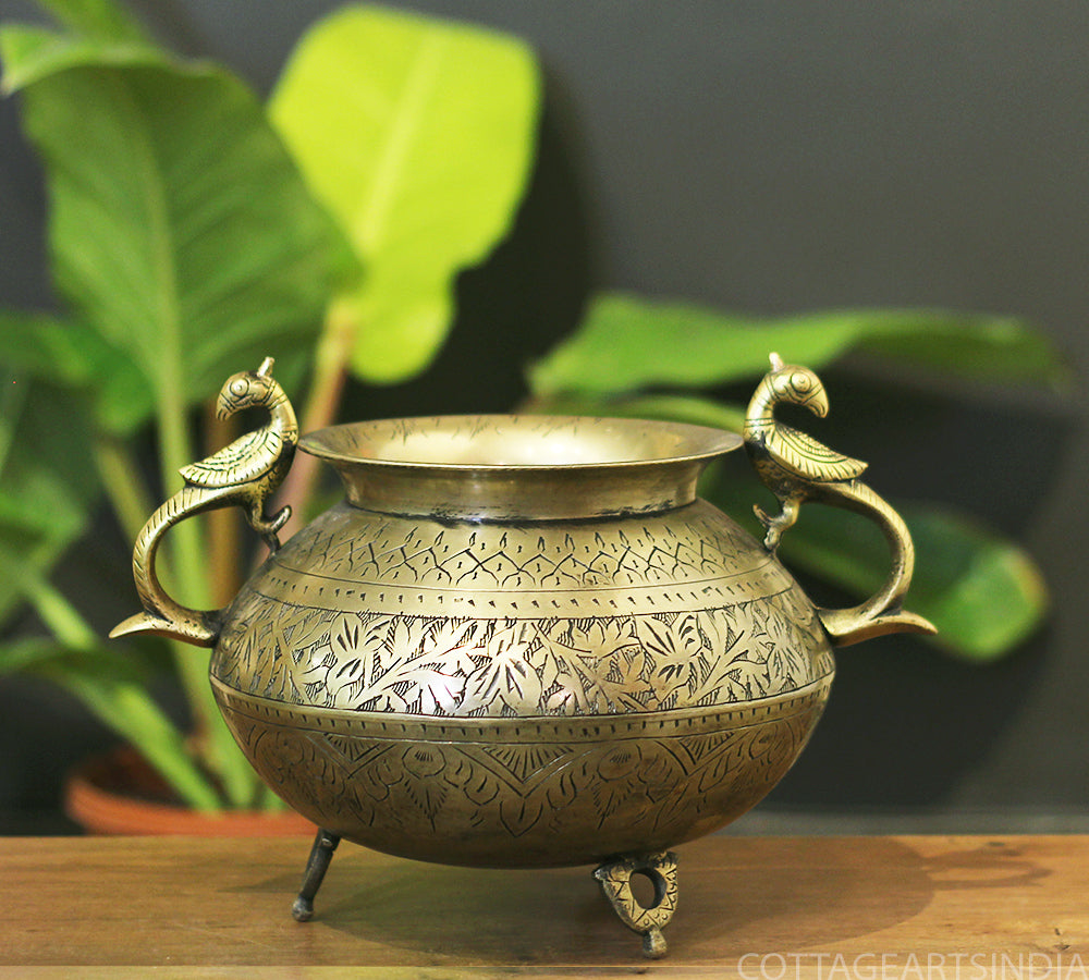 Brass Vintage Carved Planter