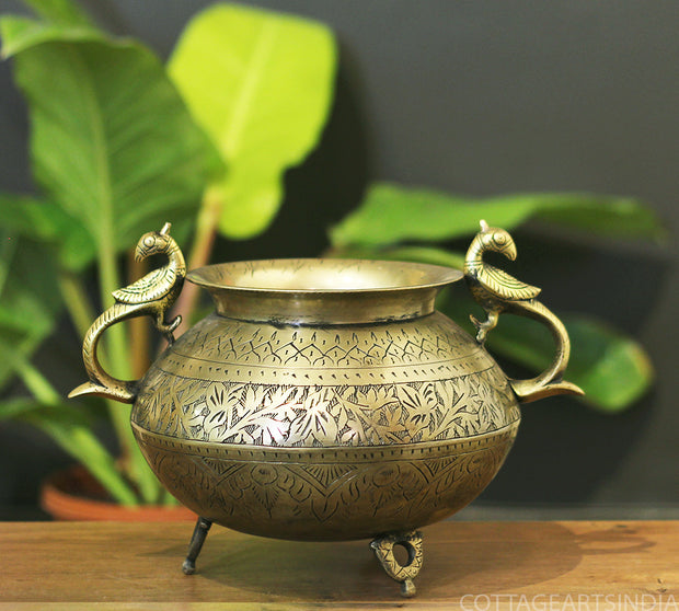 Brass Vintage Carved Planter