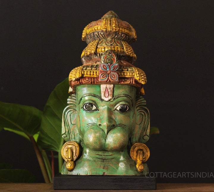 Handcrafted Wooden Hanuman Bust Sculpture
