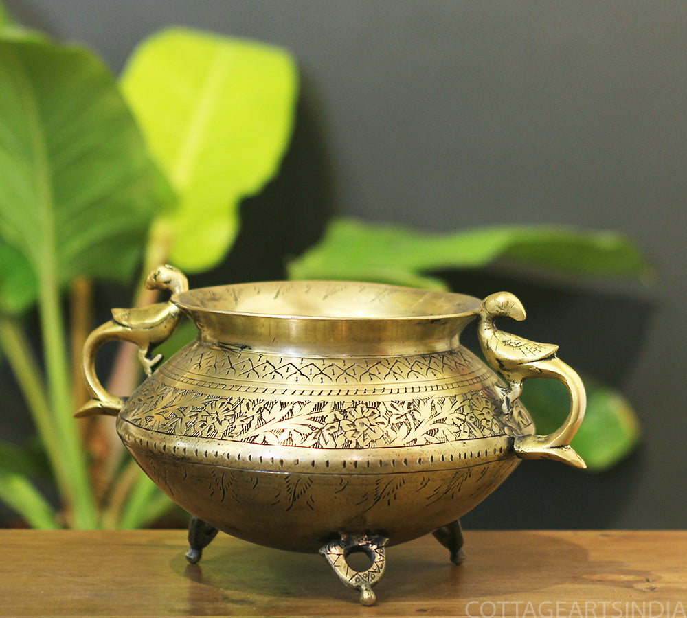 Brass Vintage Carved Planter