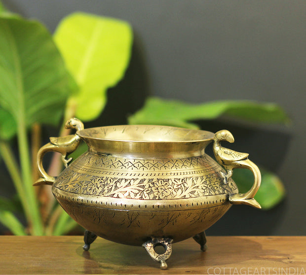 Brass Vintage Carved Planter
