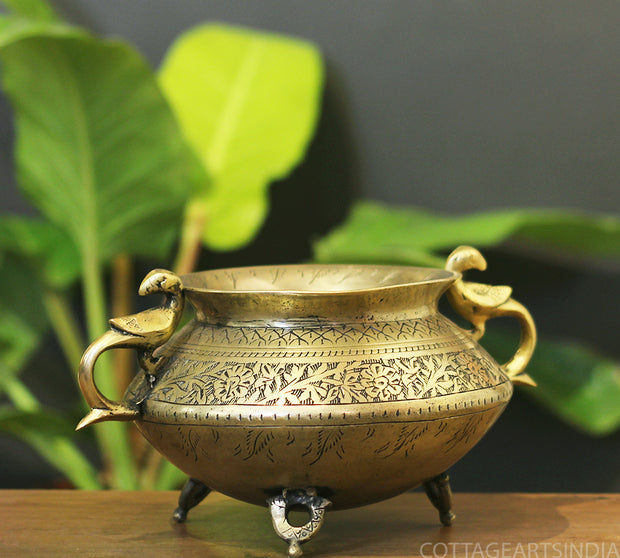 Brass Vintage Carved Planter