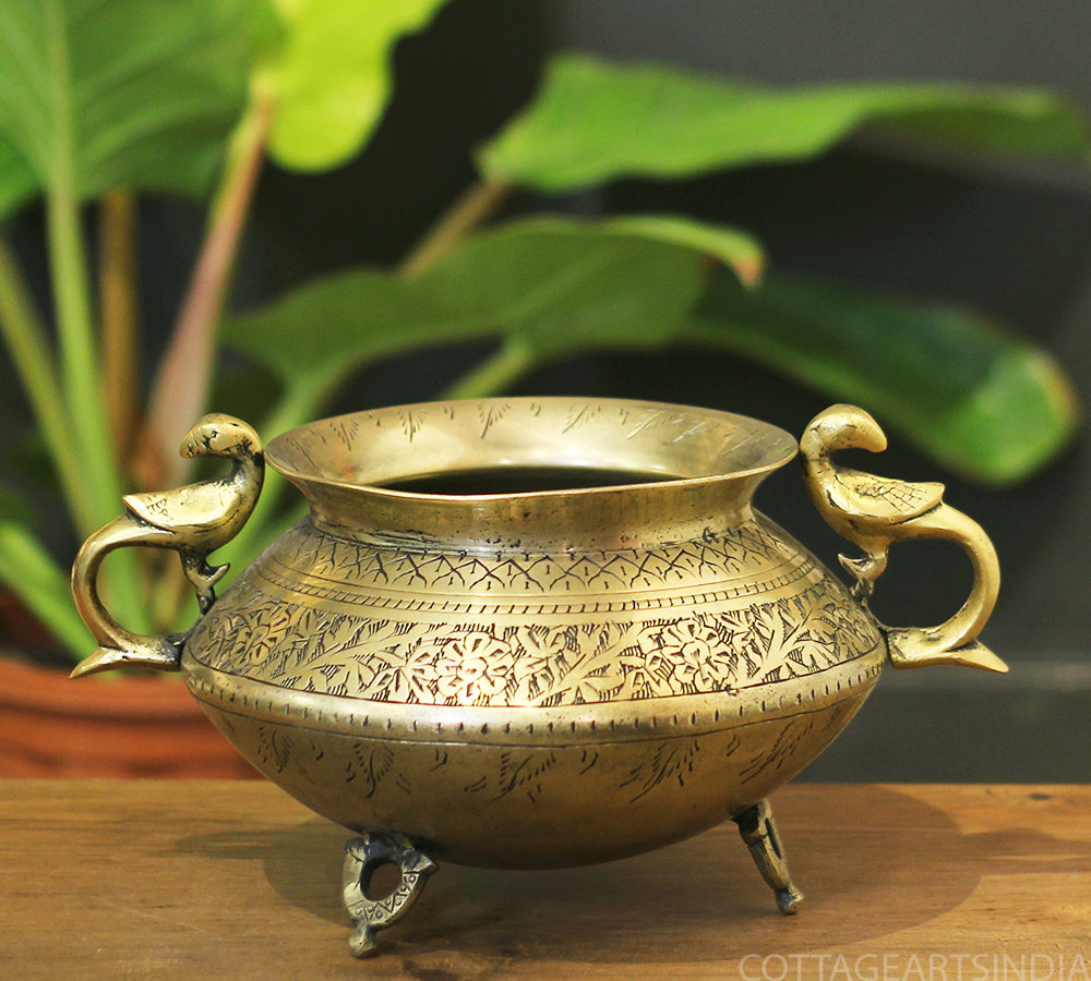 Brass Vintage Carved Planter