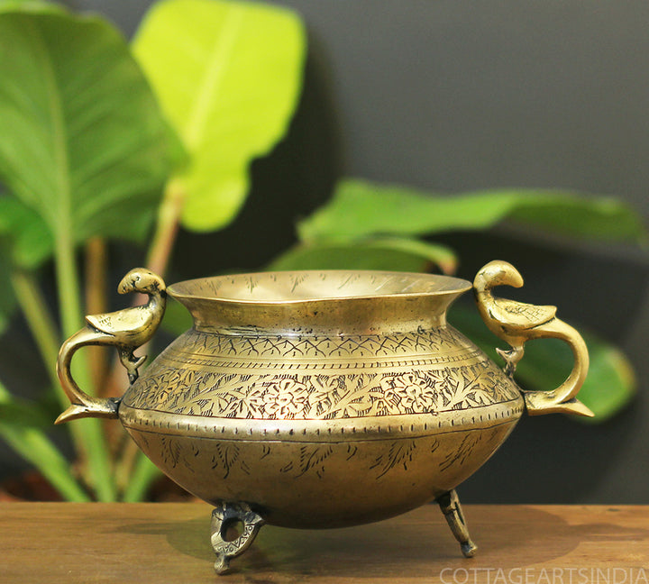 Brass Vintage Carved Planter
