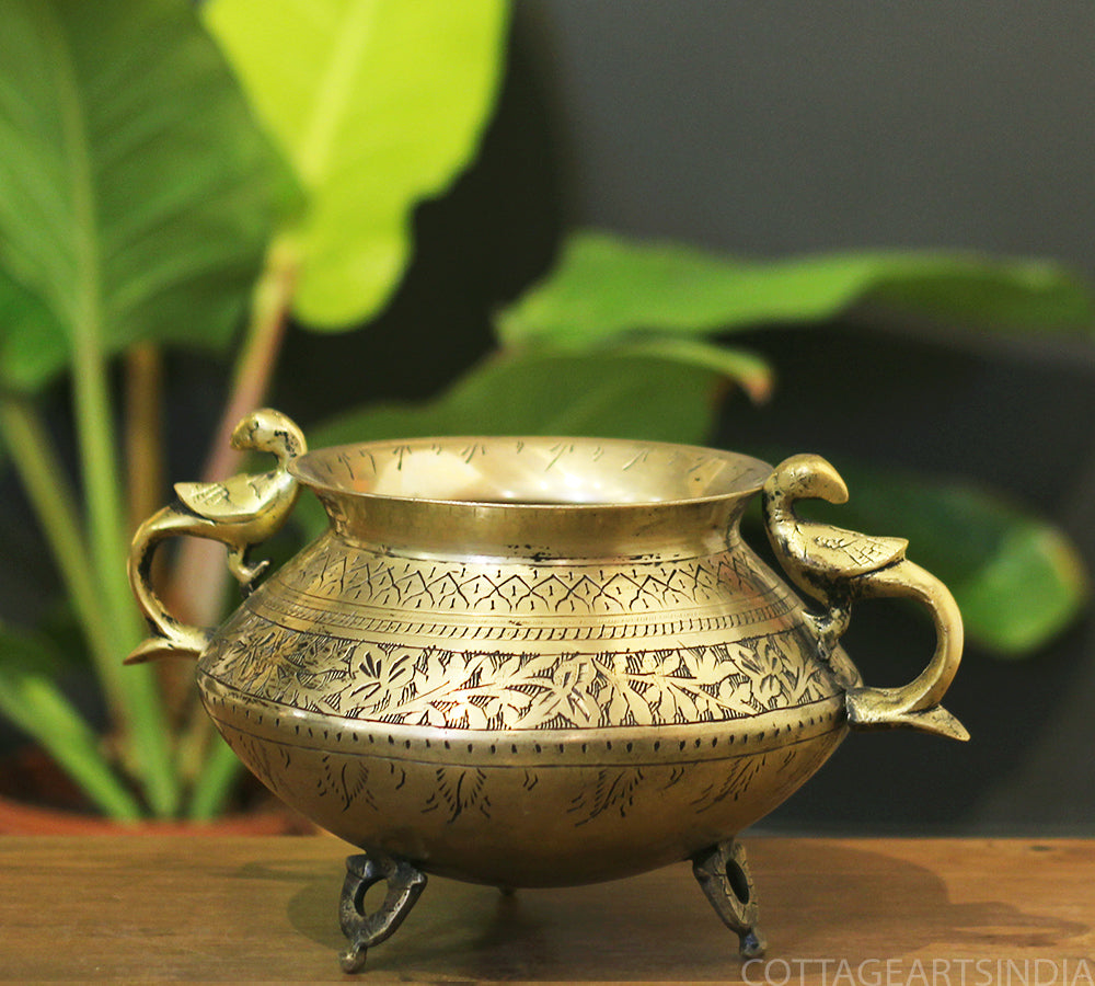 Brass Vintage Carved Planter