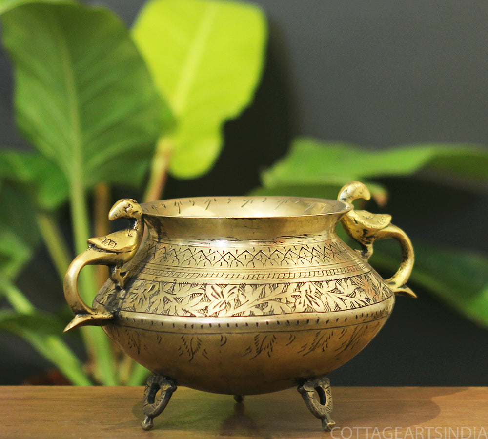 Brass Vintage Carved Planter