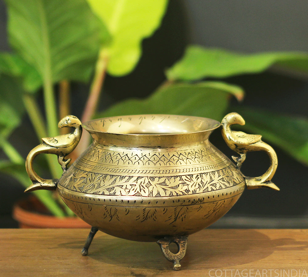 Brass Vintage Carved Planter