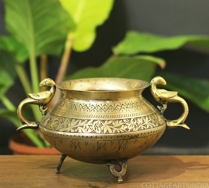 Brass Vintage Carved Planter