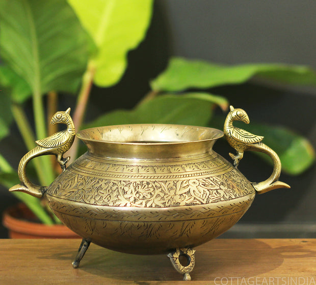 Brass Vintage Carved Planter