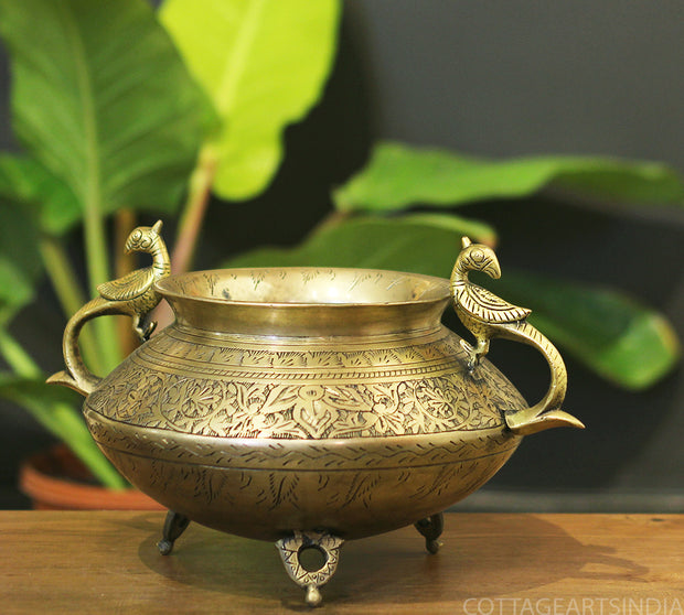 Brass Vintage Carved Planter