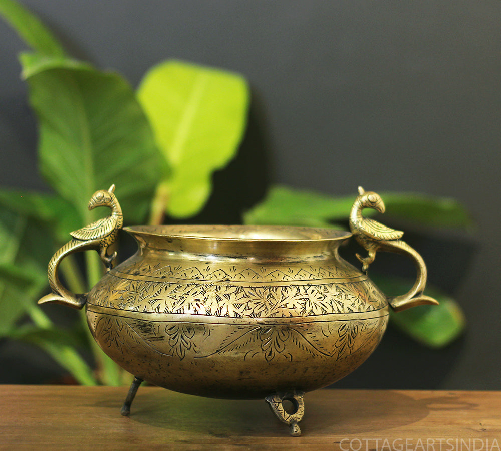 Brass Vintage Carved Planter