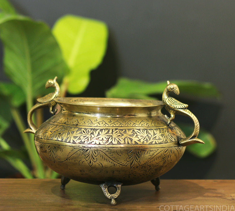 Brass Vintage Carved Planter