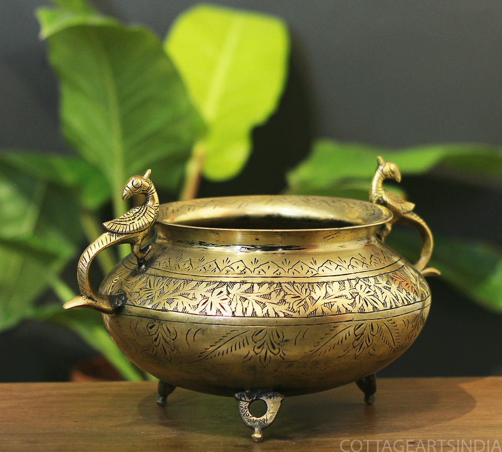 Brass Vintage Carved Planter