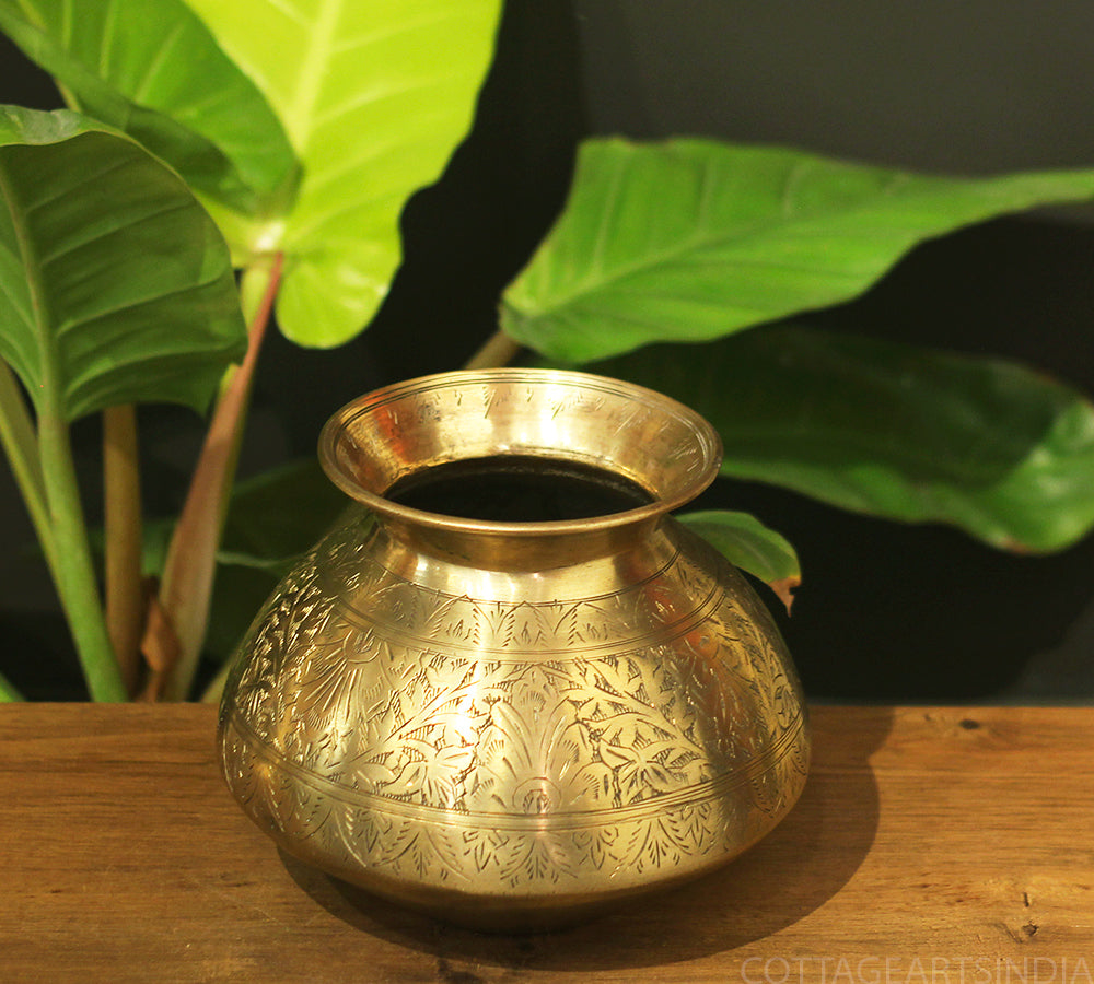 Brass Vintage Carved Planter