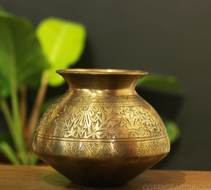Brass Vintage Carved Planter