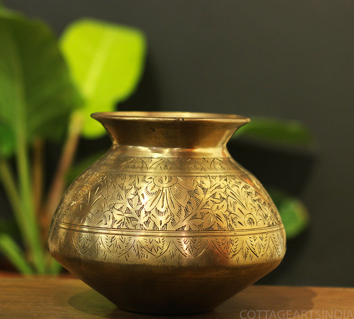 Brass Vintage Carved Planter